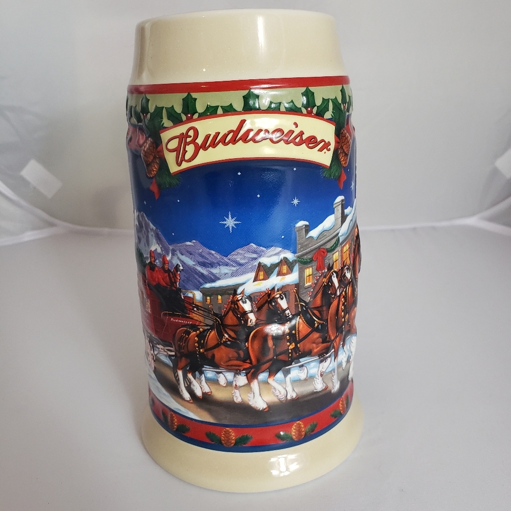 VTG Buddweiser Christmas Stein Mug 2003 Old Towne Holiday